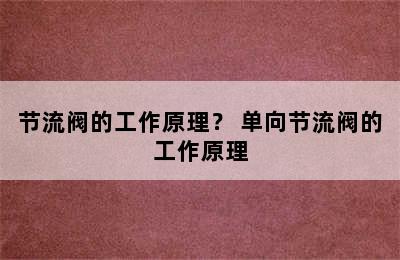 节流阀的工作原理？ 单向节流阀的工作原理